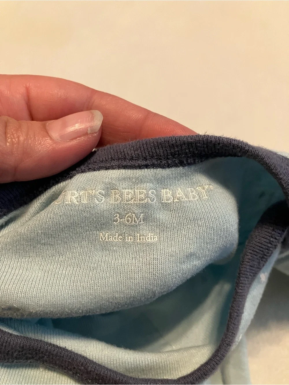 Burt's Bees Baby Light Blue Bee Print Romper with Navy Trim